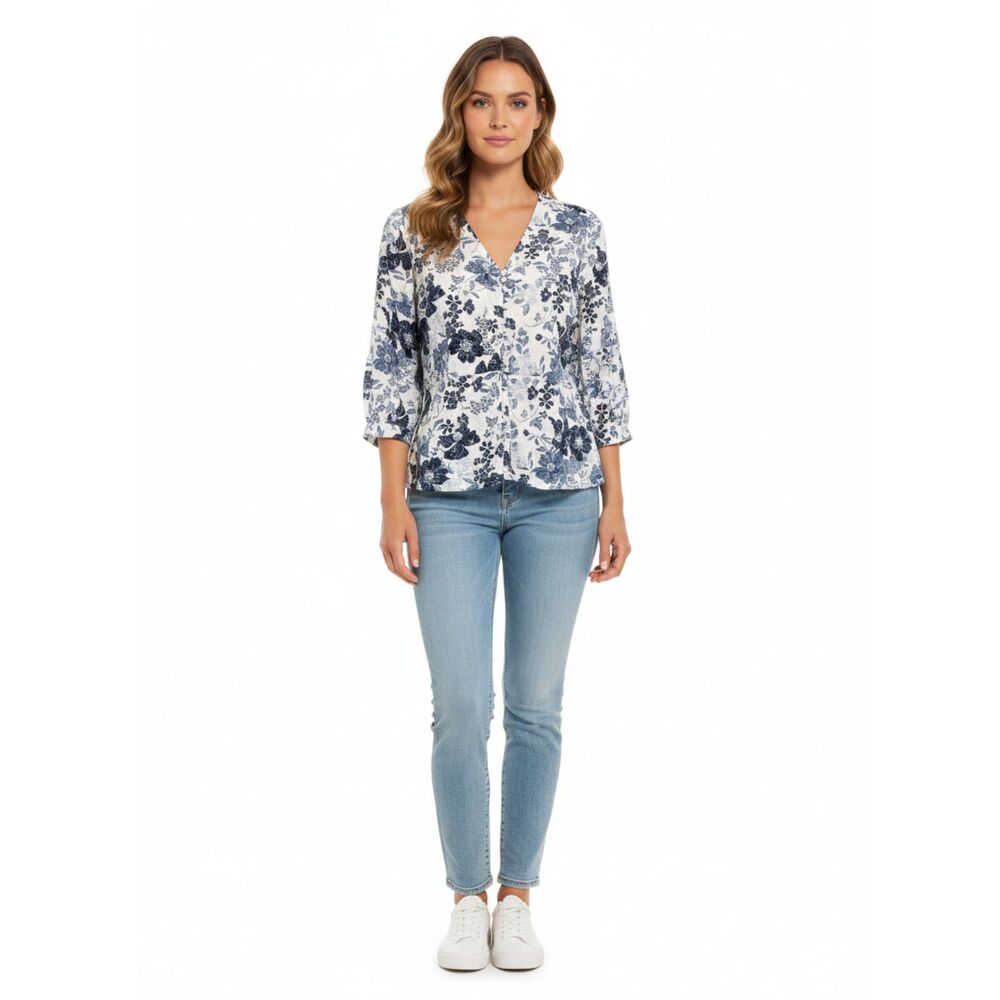 Liz Claiborne Floral V-Neck Peplum Top PM